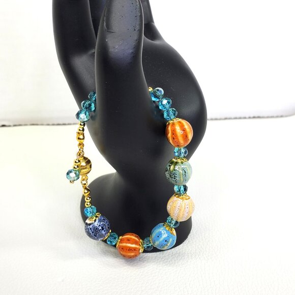 Handmade Halloween Charm Bracelet Crystal Bracelet Pumpkin  Pumpkin Charm and Crystal Fall Beaded Bracelet, Bracelet with Pumpkin Charms Cry
